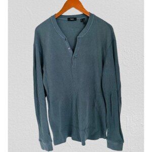 Theory Waffle Knit Cotton Henley Shirt Long Sleeve teal color Size Med